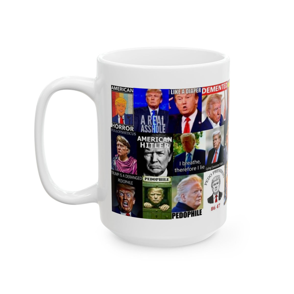 “Trump Faces 2” – Satirical Collage of Trump Faces Depicting His Various Faults And Evils
