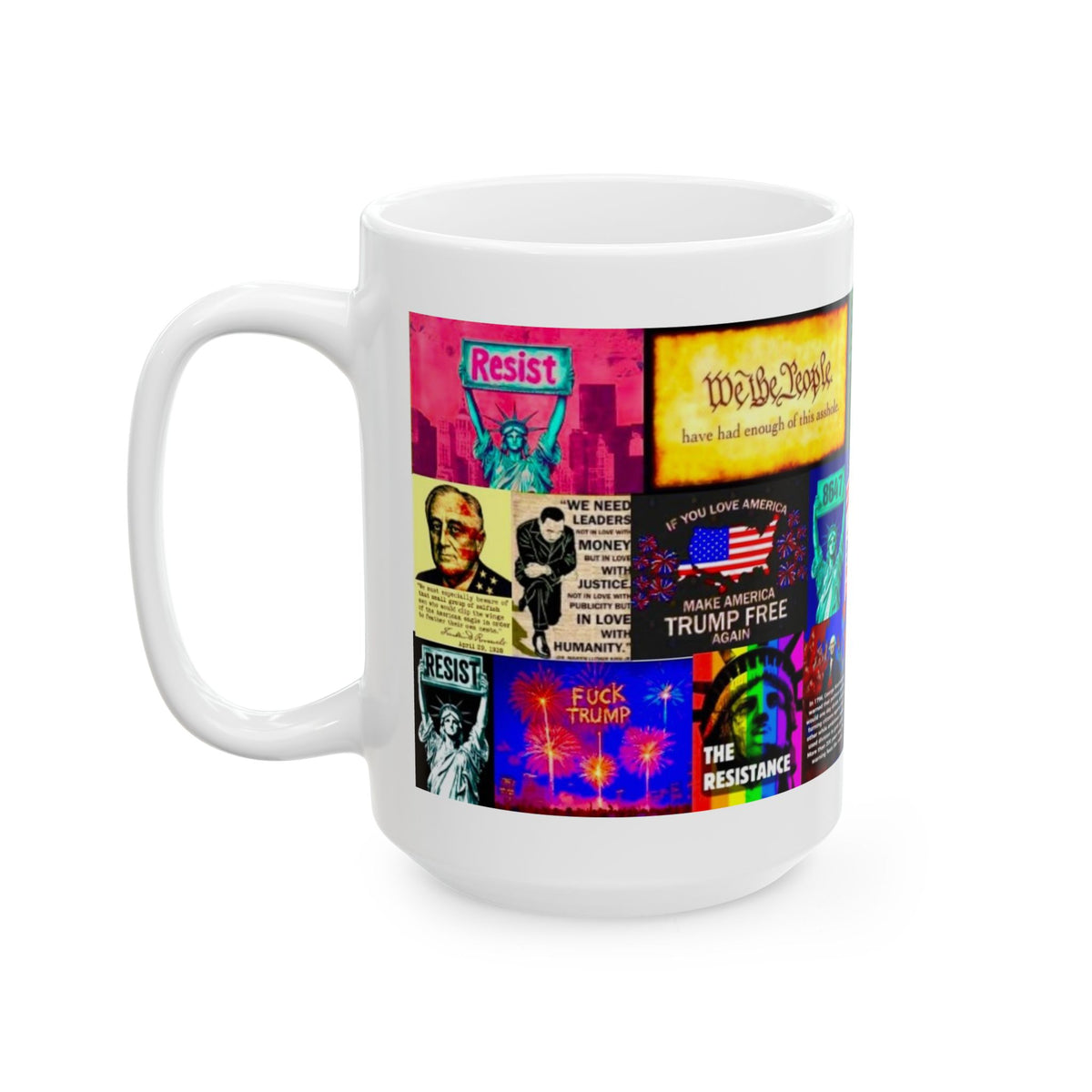“Liberty - Fuck Trump Edition” - Political Resistance Collage Mug, Anti-Fascism & Human Rights Protest Art Mug