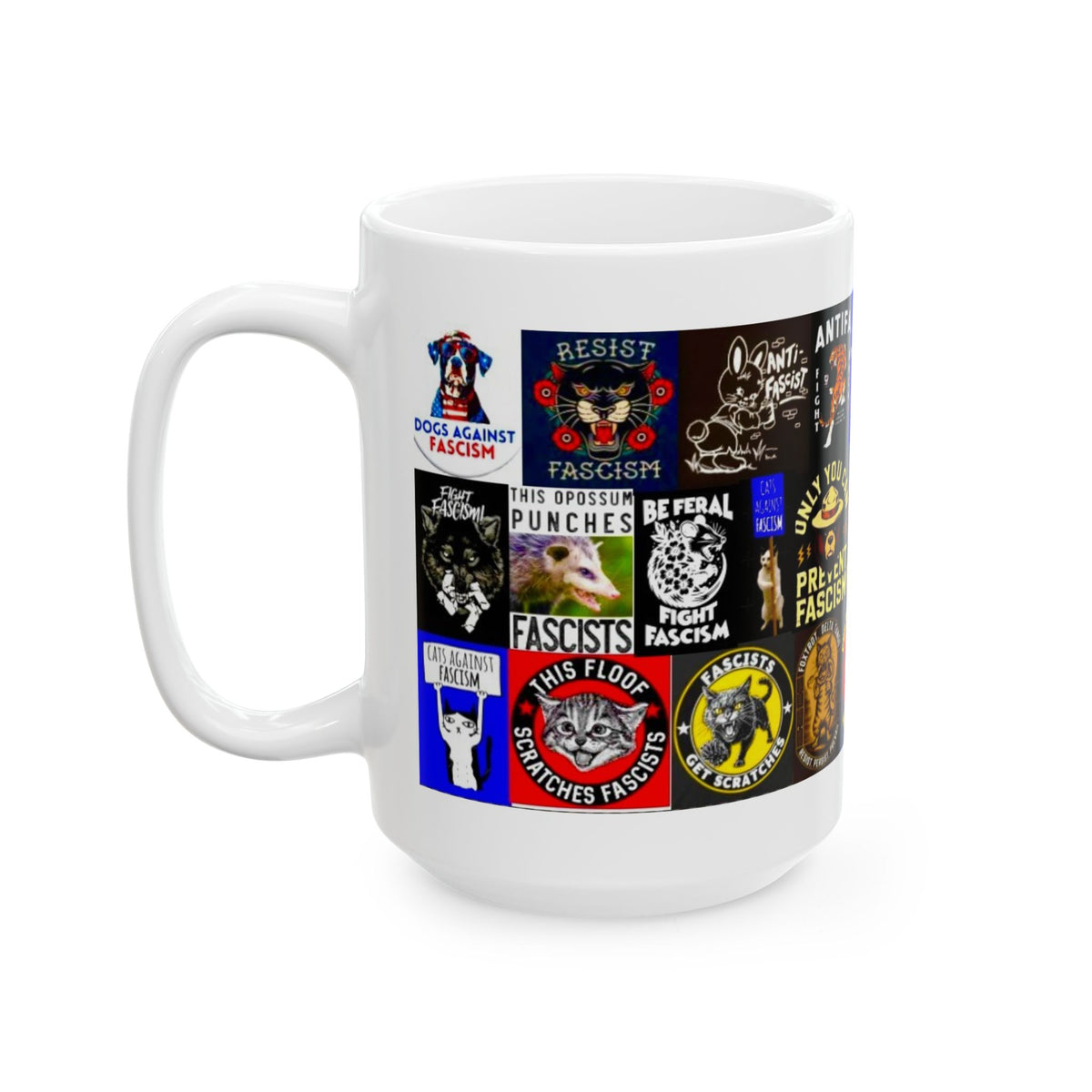 “ANTIFA Animals” - Political Resistance Collage, Anti-Fascism & Human Rights Protest Mug Featuring Animals