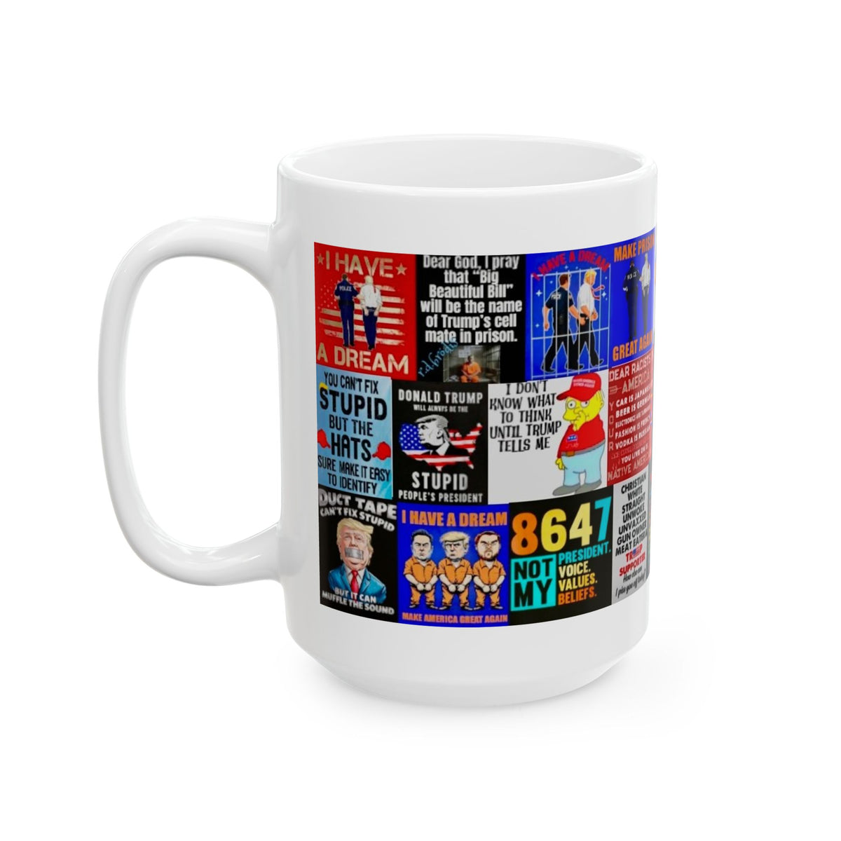 “Trump T-Shirts 1” – Bold Political Collage with Funny Quotes, Satire & Protest Humor All Taken From Printed T-Shirts