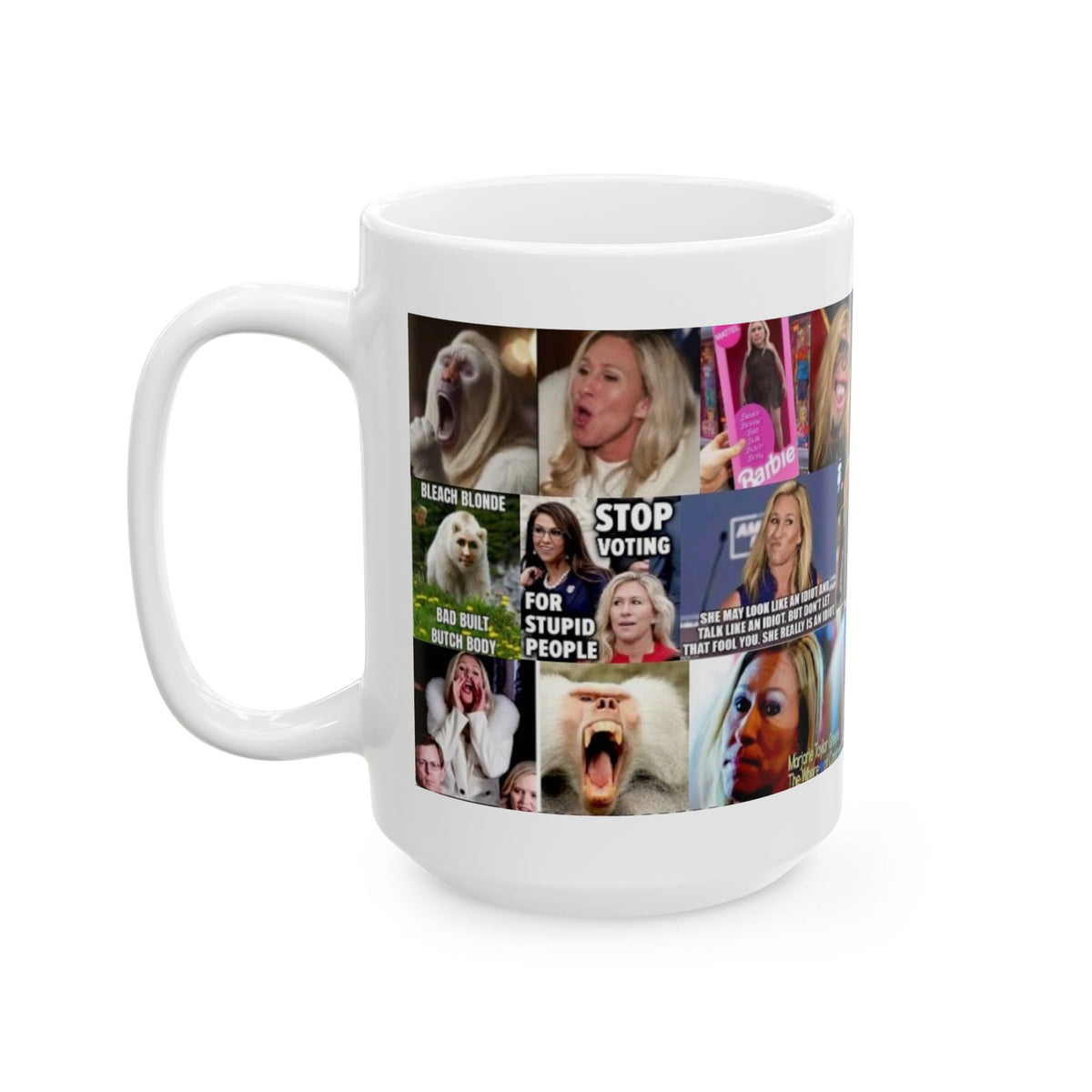 Marjorie Taylor “Trailer Trash” Greene 1 – Wild Political Satire Collage Coffee Cup”