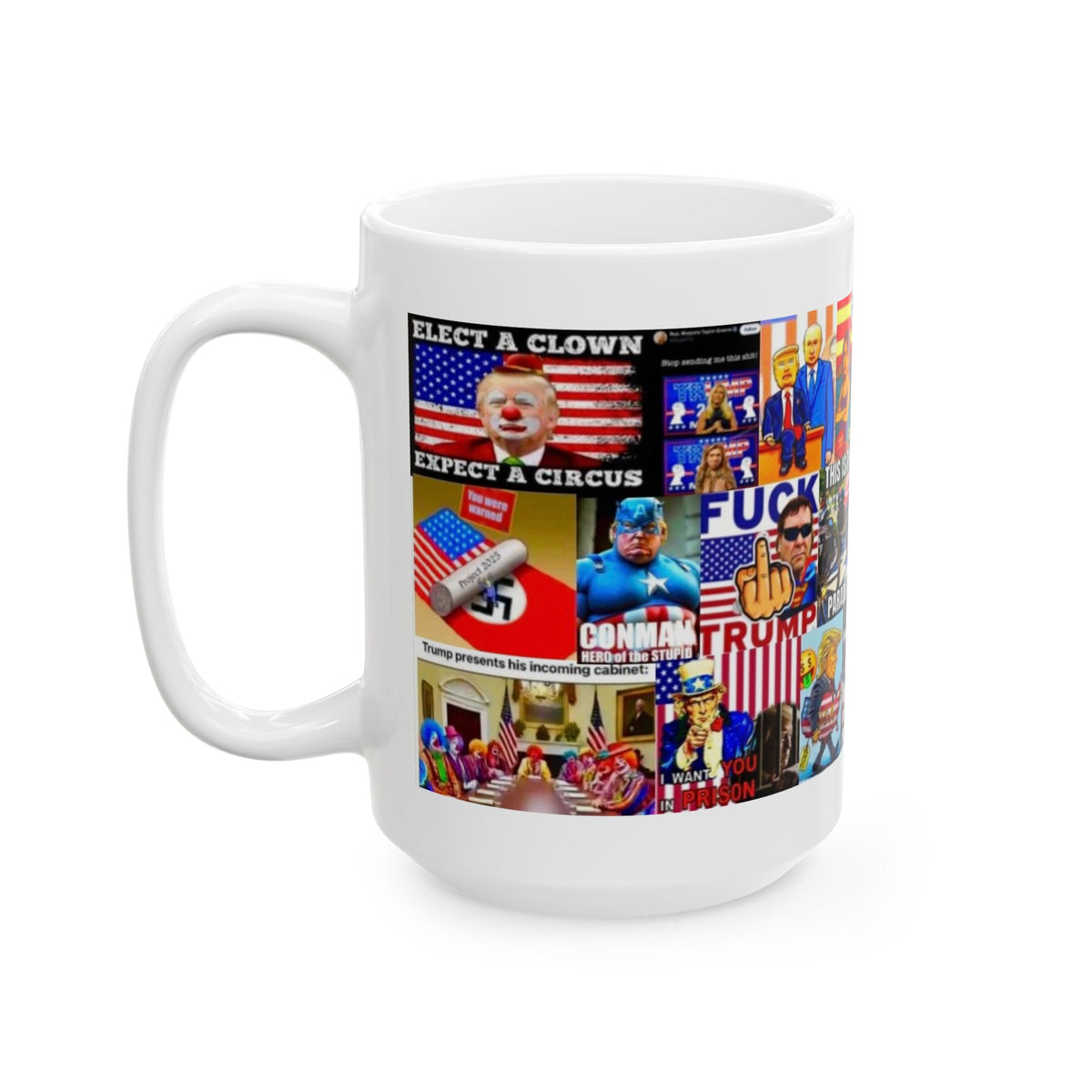 “Stars & Stripes 2” Mug – Funny Anti- Trump Political Satire Collage Where Every Meme Is Star Spangled