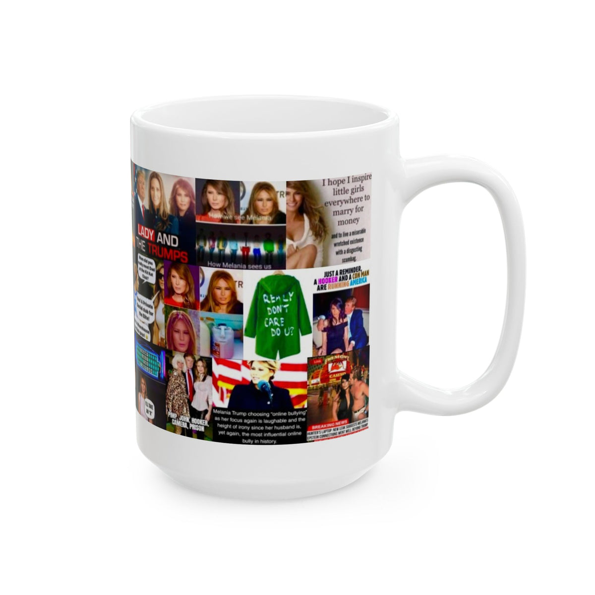 “Melania Knauss-Drumpf” - Melania Trump Satirical Adult-Themed Mug – Political Humor & Controversial Collage