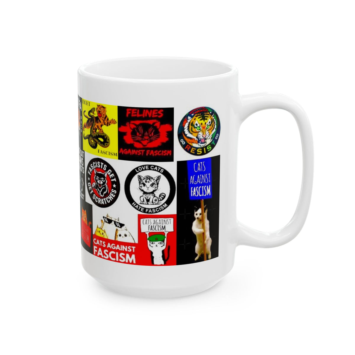 “ANTIFA Cats” - Political Resistance Collage, Anti-Fascism & Human Rights Protest Mug Featuring Cats