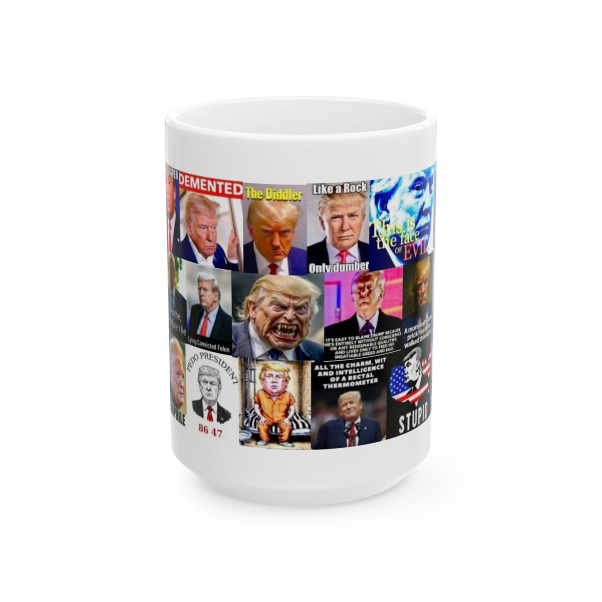 “Trump Faces 2” – Satirical Collage of Trump Faces Depicting His Various Faults And Evils