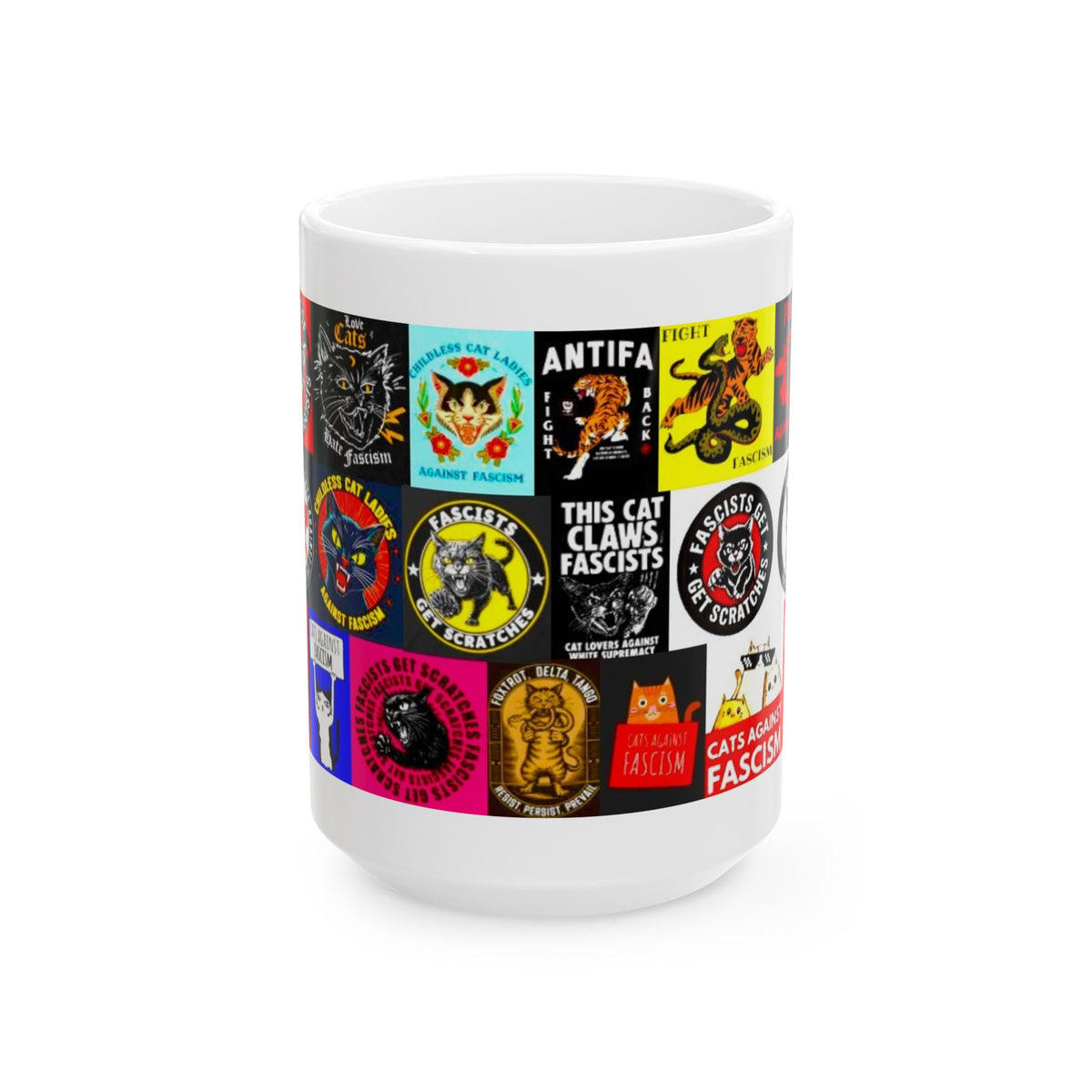 “ANTIFA Cats” - Political Resistance Collage, Anti-Fascism & Human Rights Protest Mug Featuring Cats