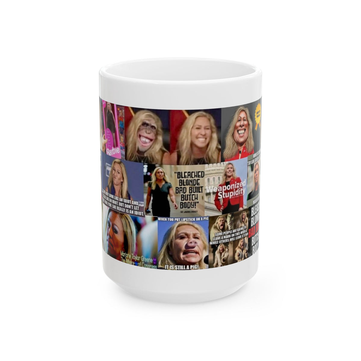Marjorie Taylor “Trailer Trash” Greene 1 – Wild Political Satire Collage Coffee Cup”
