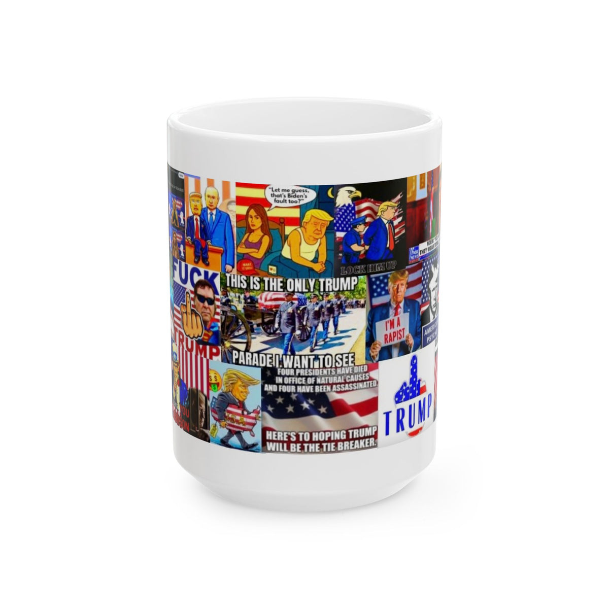 “Stars & Stripes 2”  Mug – Funny Anti- Trump Political Satire Collage Where Every Meme Is Star Spangled