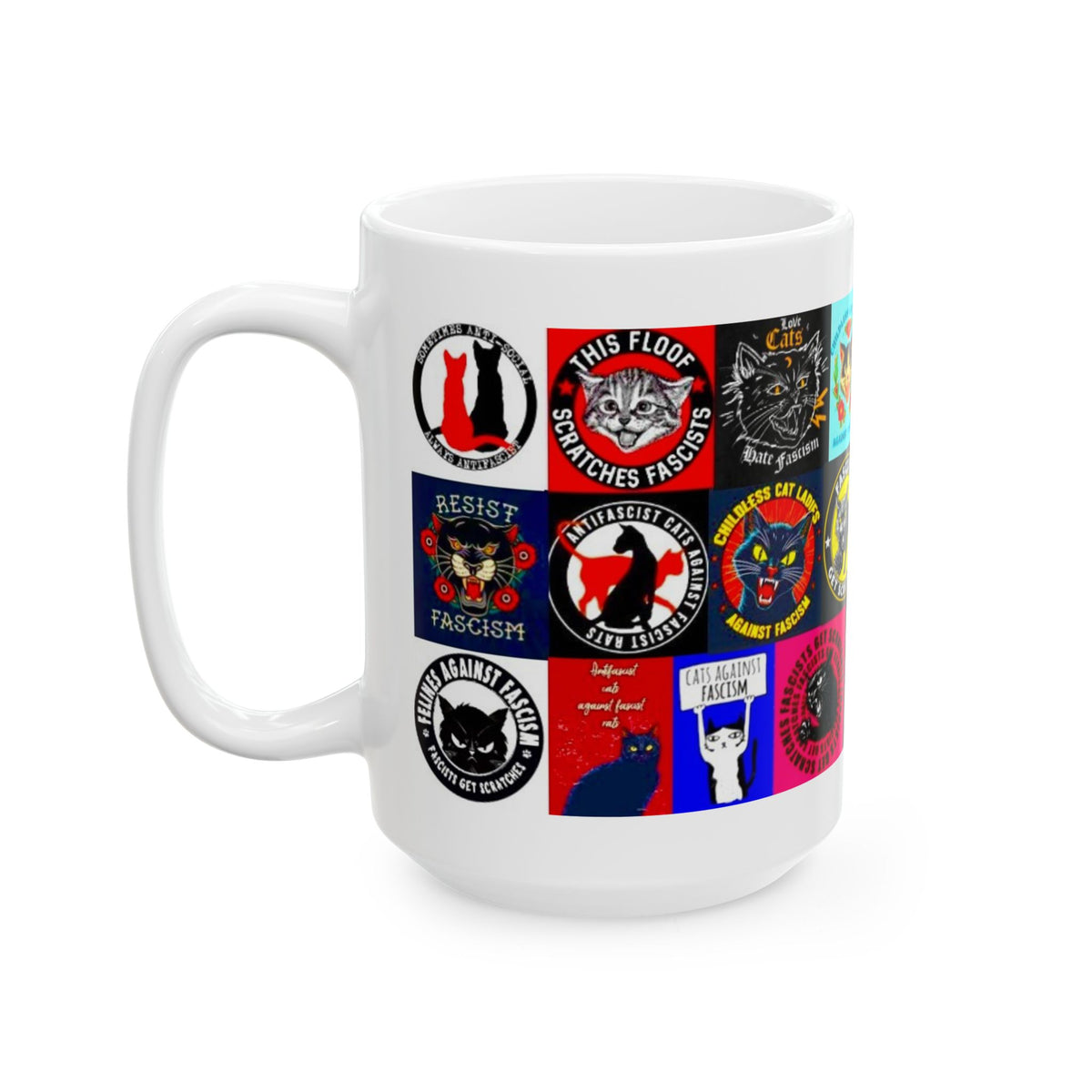 “ANTIFA Cats” - Political Resistance Collage, Anti-Fascism & Human Rights Protest Mug Featuring Cats