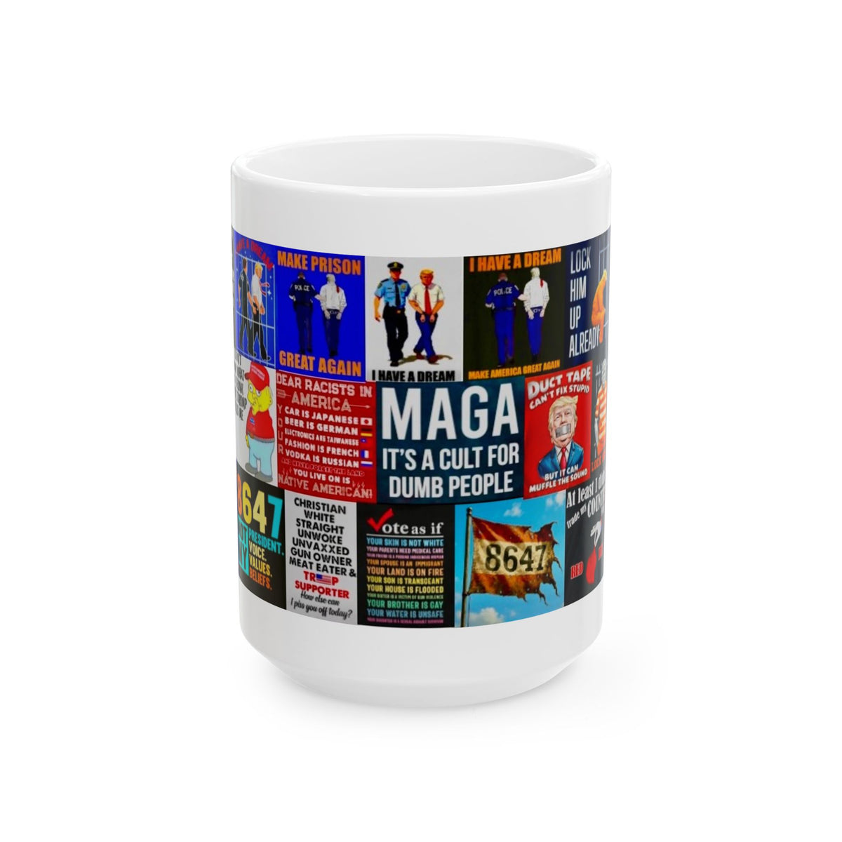 “Trump T-Shirts 1” – Bold Political Collage with Funny Quotes, Satire & Protest Humor All Taken From Printed T-Shirts