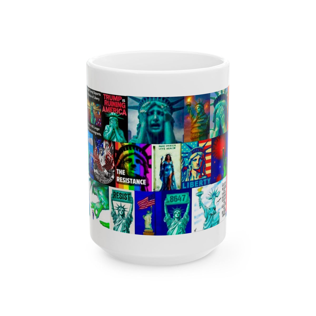 “Statue of Liberty 2” – Satirical Collage of The Statue of Liberty Set Against Donald Trump