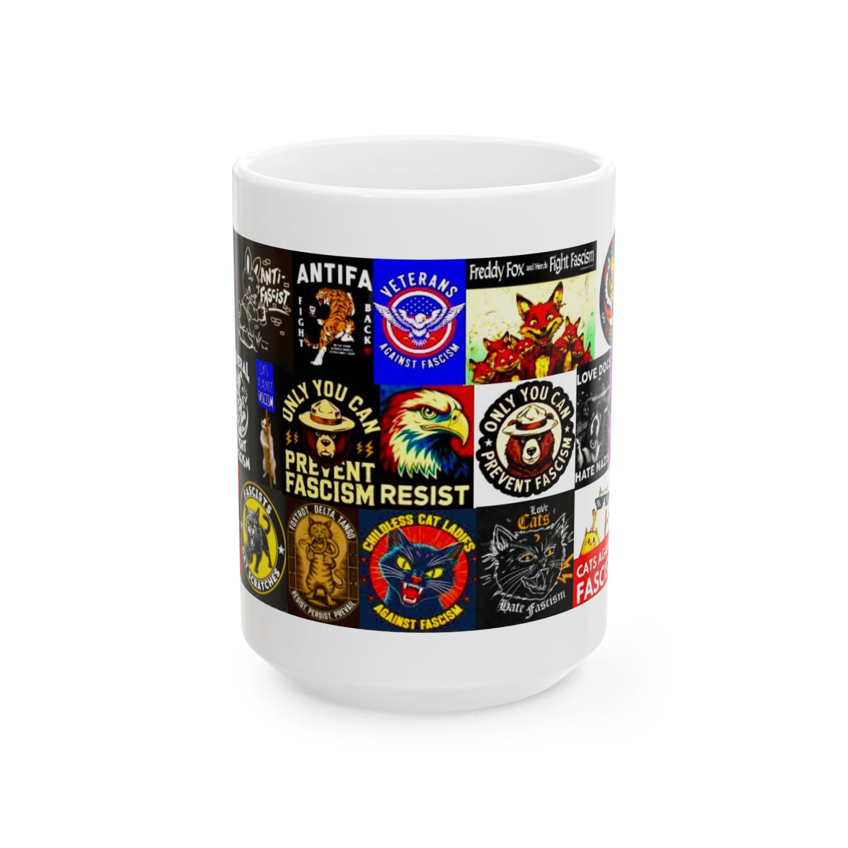 “ANTIFA Animals” - Political Resistance Collage, Anti-Fascism & Human Rights Protest Mug Featuring Animals