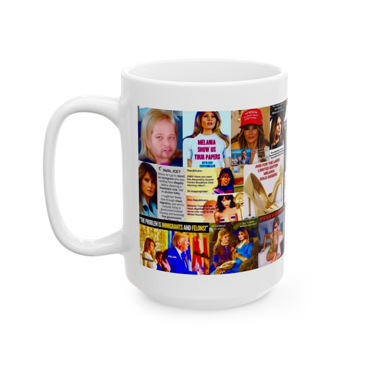 “Melania Knauss-Drumpf” - Melania Trump Satirical Adult-Themed Mug – Political Humor & Controversial Collage