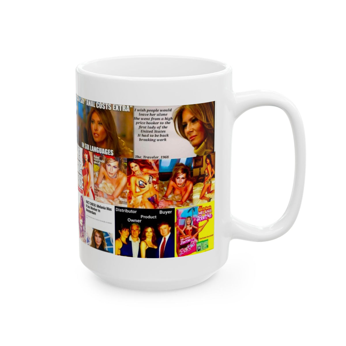 “Tally Ho Melania!” - Melania Trump Satirical Adult-Themed Mug – Political Humor & Controversial Collage