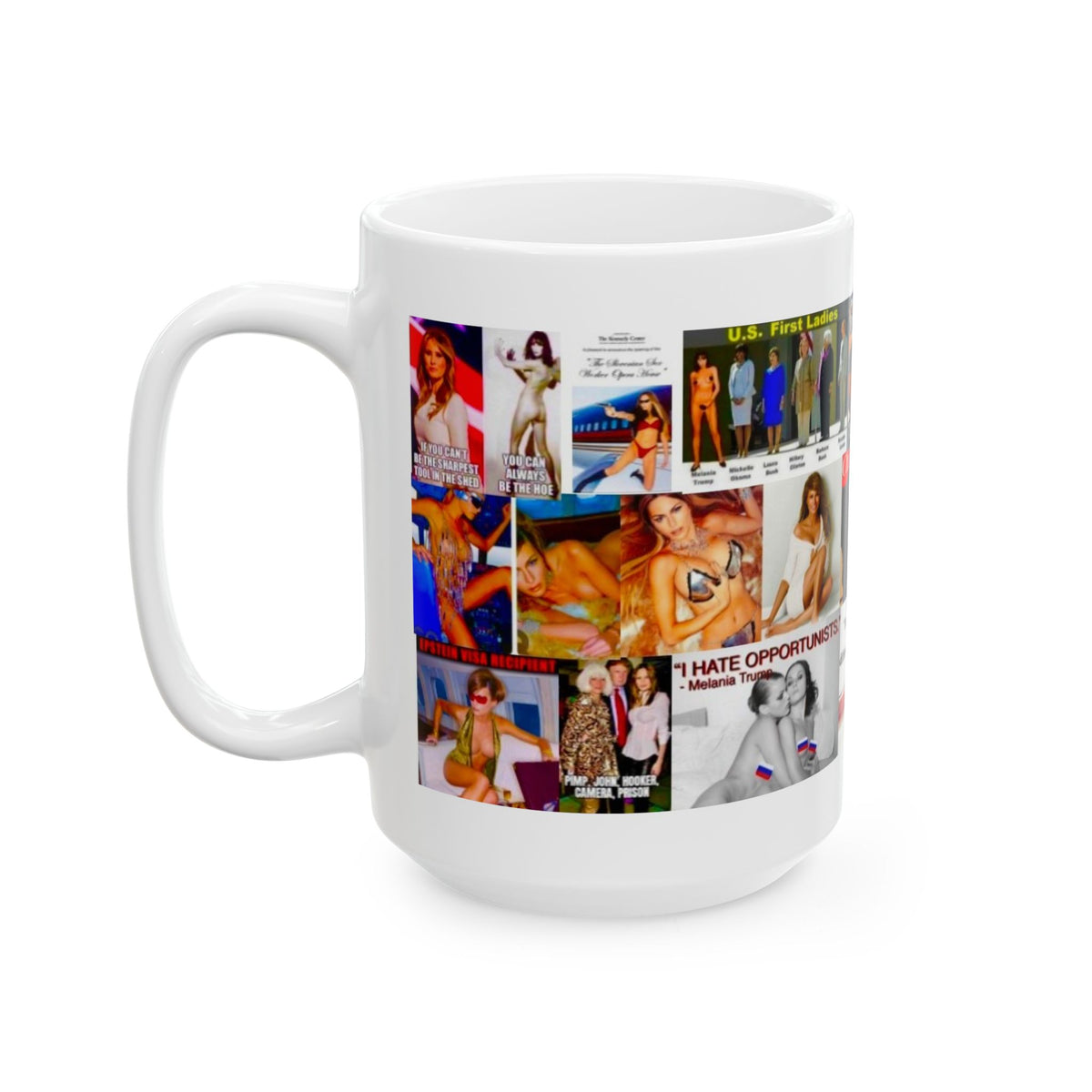 “Tally Ho Melania!” - Melania Trump Satirical Adult-Themed Mug – Political Humor & Controversial Collage
