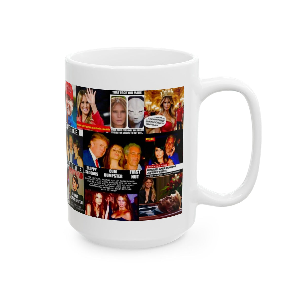 “What’s A Fuck Between Friends?” - Melania Trump Satirical Adult-Themed Mug – Political Humor & Controversial Collage