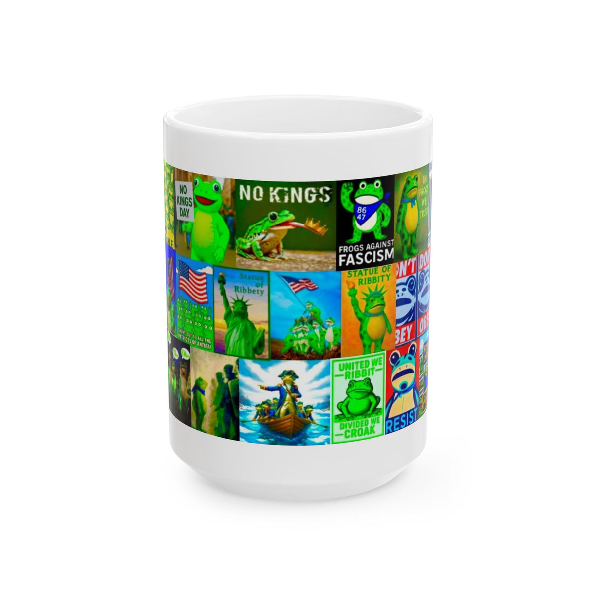 “ANTIFA Frogs 3” - Political Resistance Collage, Anti-Fascism & Human Rights Protest Mug Featuring The Portland Frog And Other Amphibians