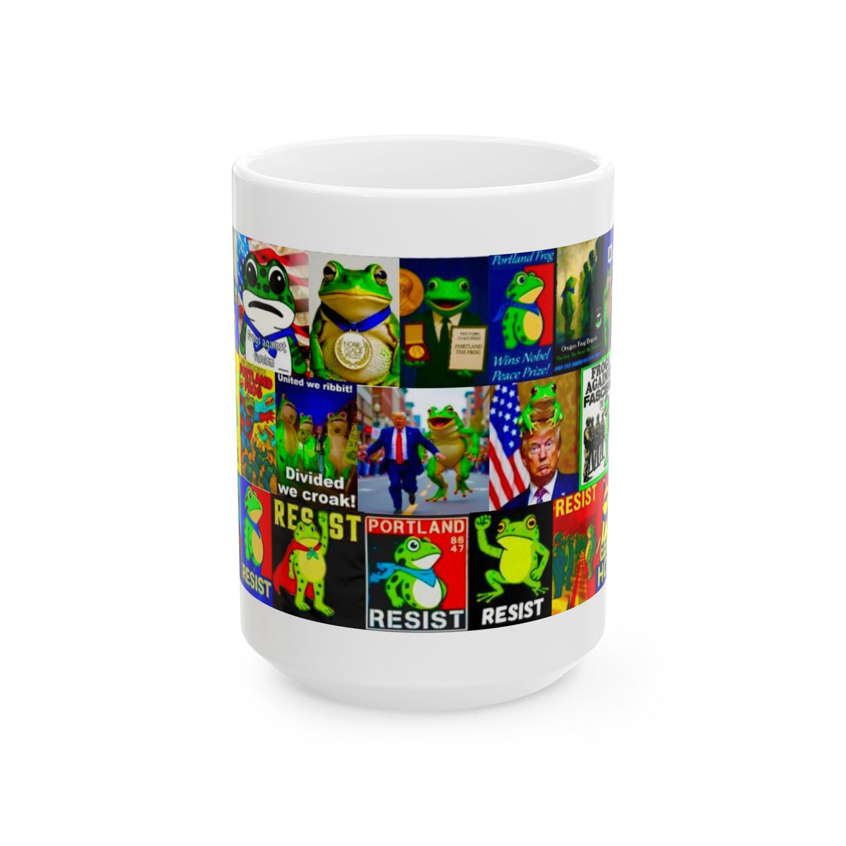 “ANTIFA Frogs” - Political Resistance Collage, Anti-Fascism & Human Rights Protest Mug Featuring The Portland Frog And Other Amphibians