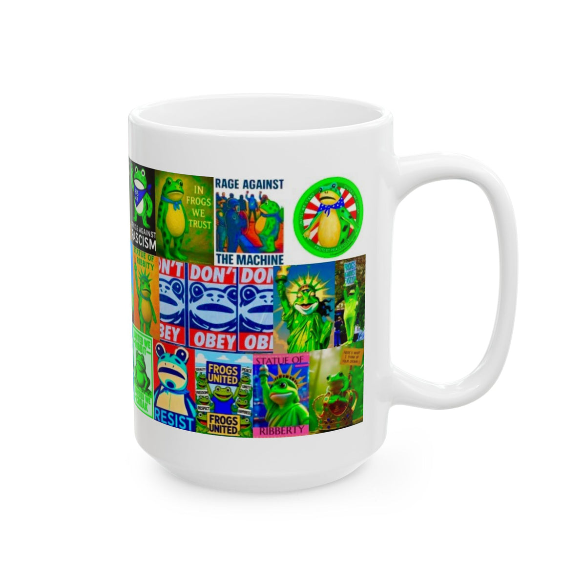 “ANTIFA Frogs 3” - Political Resistance Collage, Anti-Fascism & Human Rights Protest Mug Featuring The Portland Frog And Other Amphibians