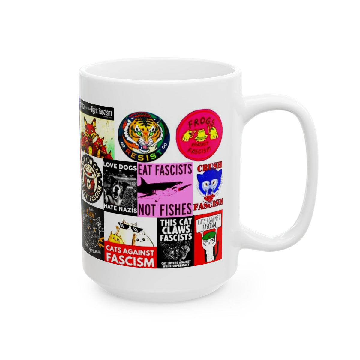 “ANTIFA Animals” - Political Resistance Collage, Anti-Fascism & Human Rights Protest Mug Featuring Animals