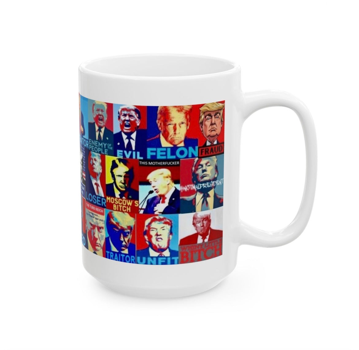 “Trump Faces 1” – Satirical Collage of Trump Faces Depicting His Various Faults And Evils