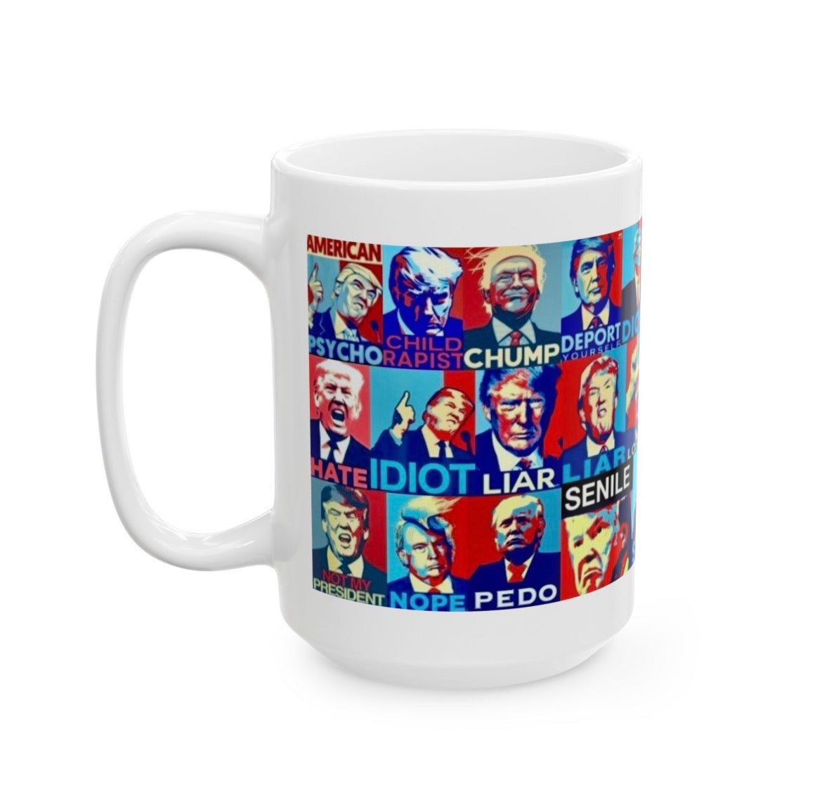“Trump Faces 1” – Satirical Collage of Trump Faces Depicting His Various Faults And Evils