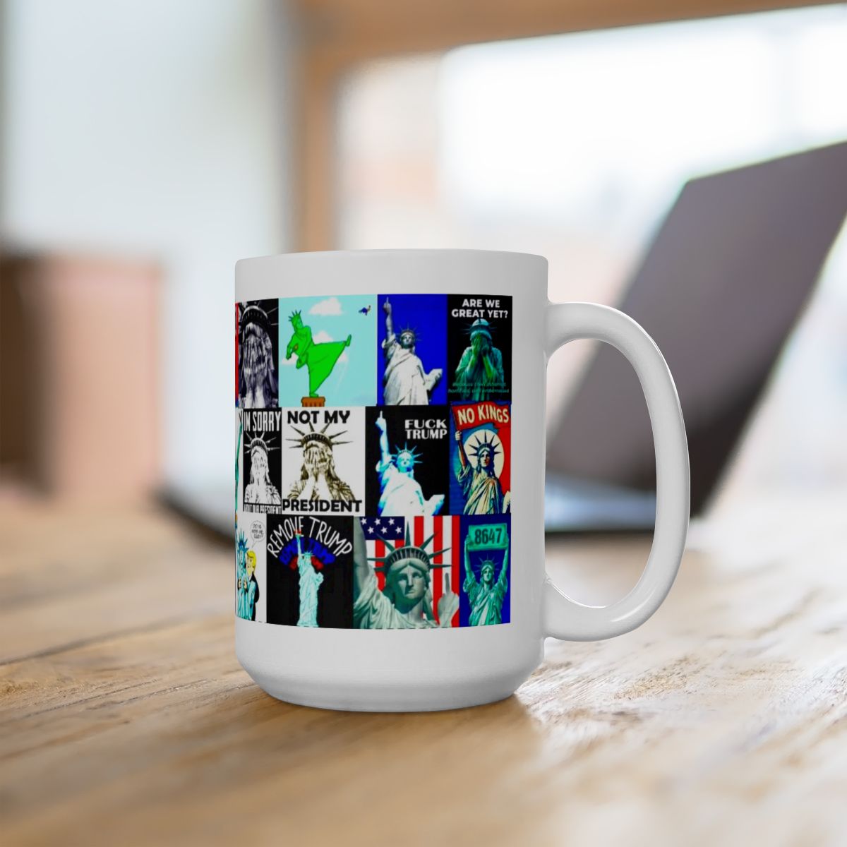“Statue of Liberty” – Satirical Collage of The Statue of Liberty Set Against Donald Trump