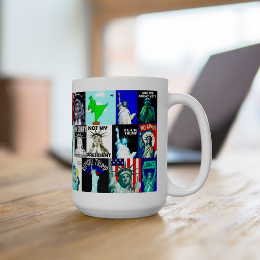 “Statue of Liberty” – Satirical Collage of The Statue of Liberty Set Against Donald Trump