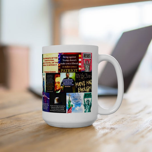 “Liberty - Fuck Trump Edition” - Political Resistance Collage Mug, Anti-Fascism & Human Rights Protest Art Mug