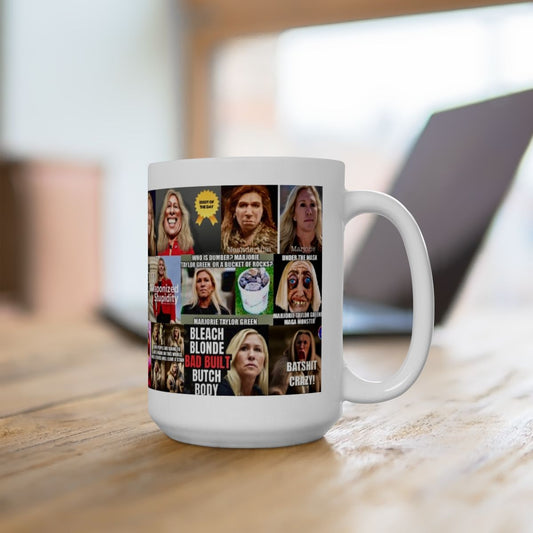Marjorie Taylor “Trailer Trash” Greene 1 – Wild Political Satire Collage Coffee Cup”