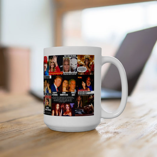 “What’s A Fuck Between Friends?” - Melania Trump Satirical Adult-Themed Mug – Political Humor & Controversial Collage