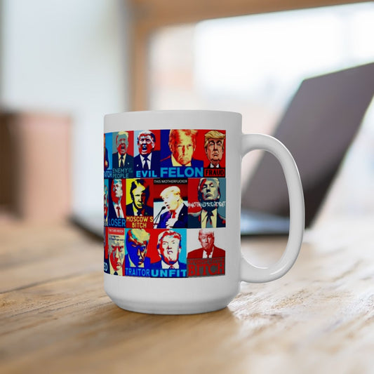 “Trump Faces 1” – Satirical Collage of Trump Faces Depicting His Various Faults And Evils