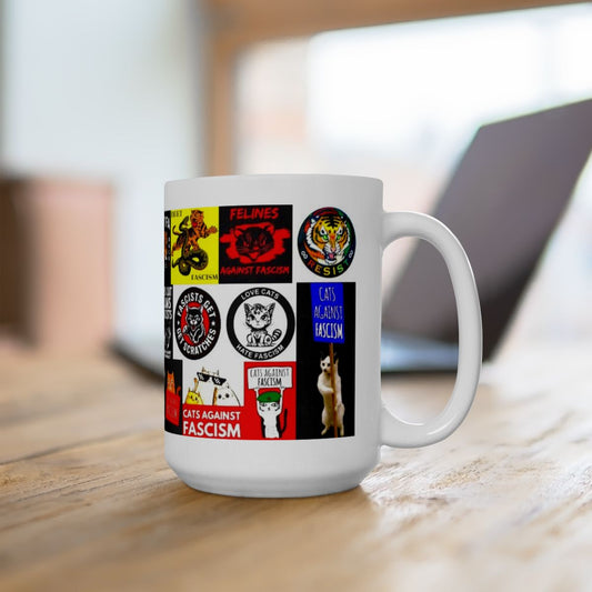 “ANTIFA Cats” - Political Resistance Collage, Anti-Fascism & Human Rights Protest Mug Featuring Cats