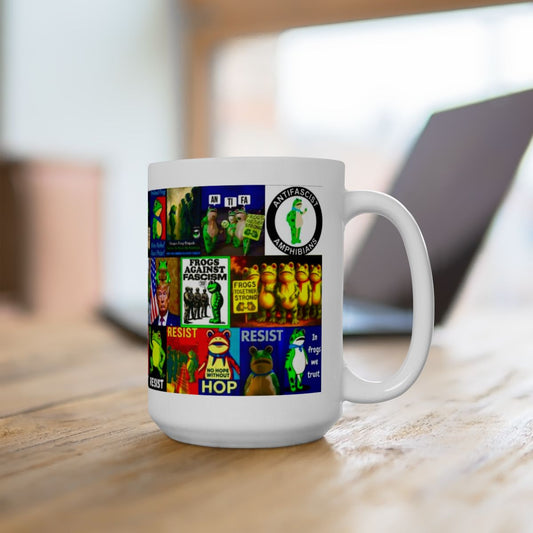 “ANTIFA Frogs” - Political Resistance Collage, Anti-Fascism & Human Rights Protest Mug Featuring The Portland Frog And Other Amphibians