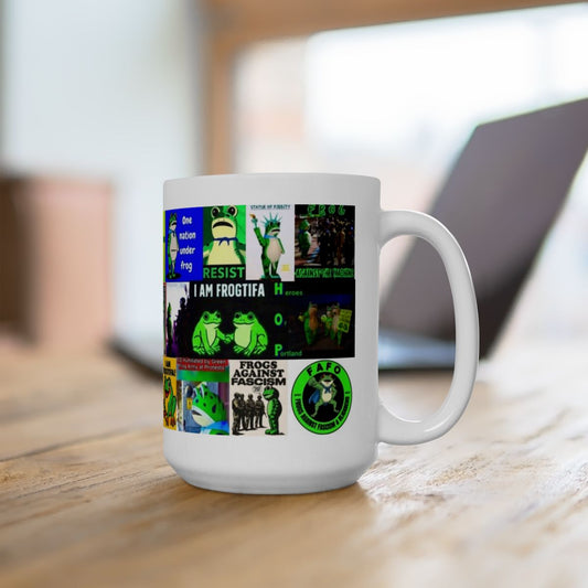 “ANTIFA Frogs 2” - Political Resistance Collage, Anti-Fascism & Human Rights Protest Mug Featuring The Portland Frog And Other Amphibians