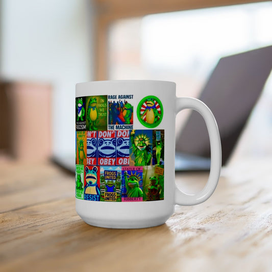 “ANTIFA Frogs 3” - Political Resistance Collage, Anti-Fascism & Human Rights Protest Mug Featuring The Portland Frog And Other Amphibians
